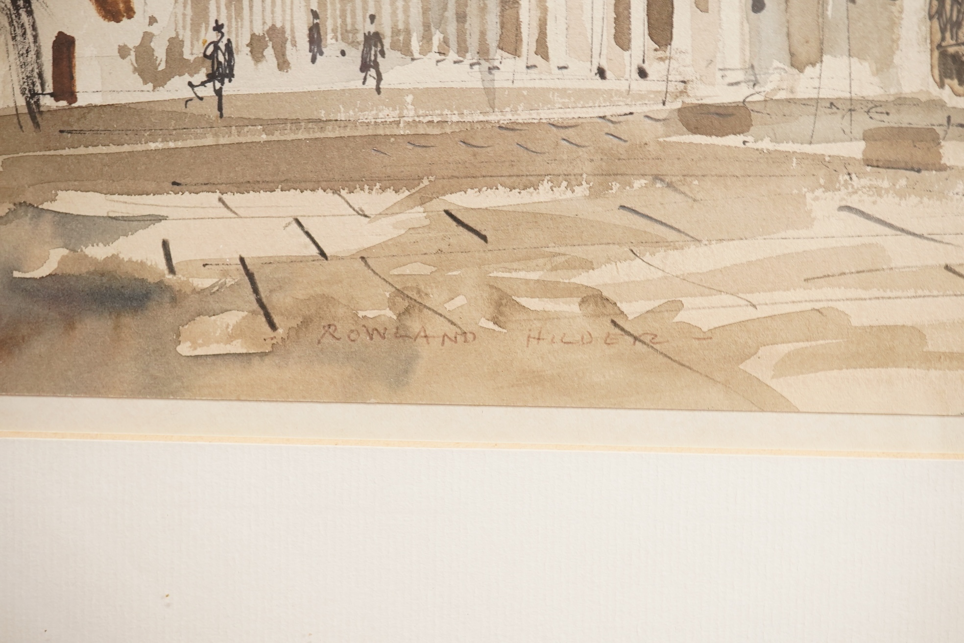 Rowland Hilder (1905-1993), ‘The Pantiles’, signed, ink and watercolour, 25 x 42cm